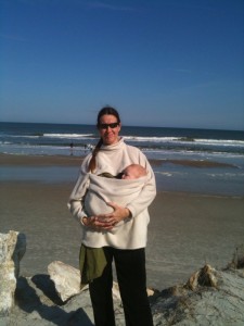 me and sebastian on beach in fleece